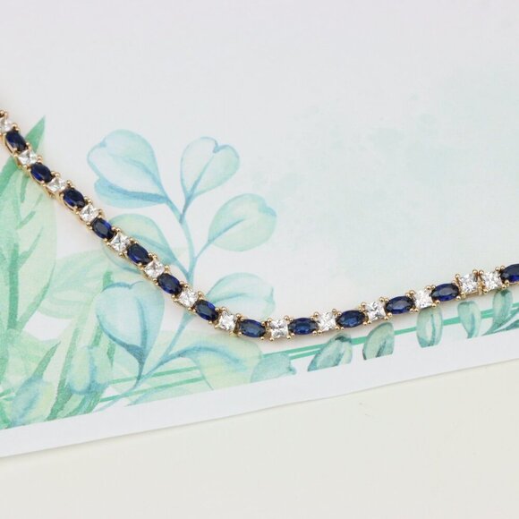 Rose Gold Bracelet with Blue & White Stones in Elegant Setting, XPBL0730 - Picture 3 of 12